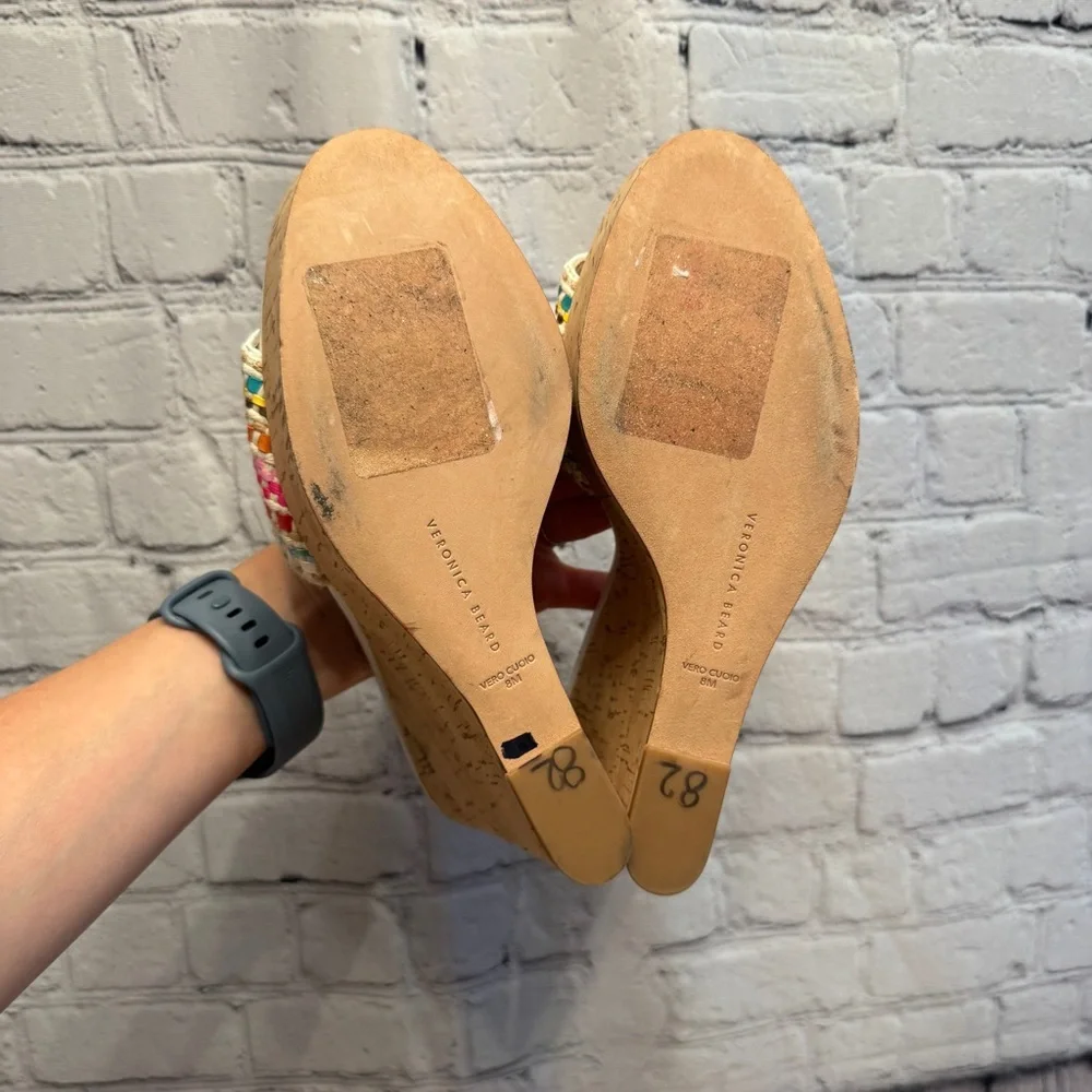 Veronica Beard Rainbow Raffia Cork Wedge Platform Sandals Size 8 New Vacation